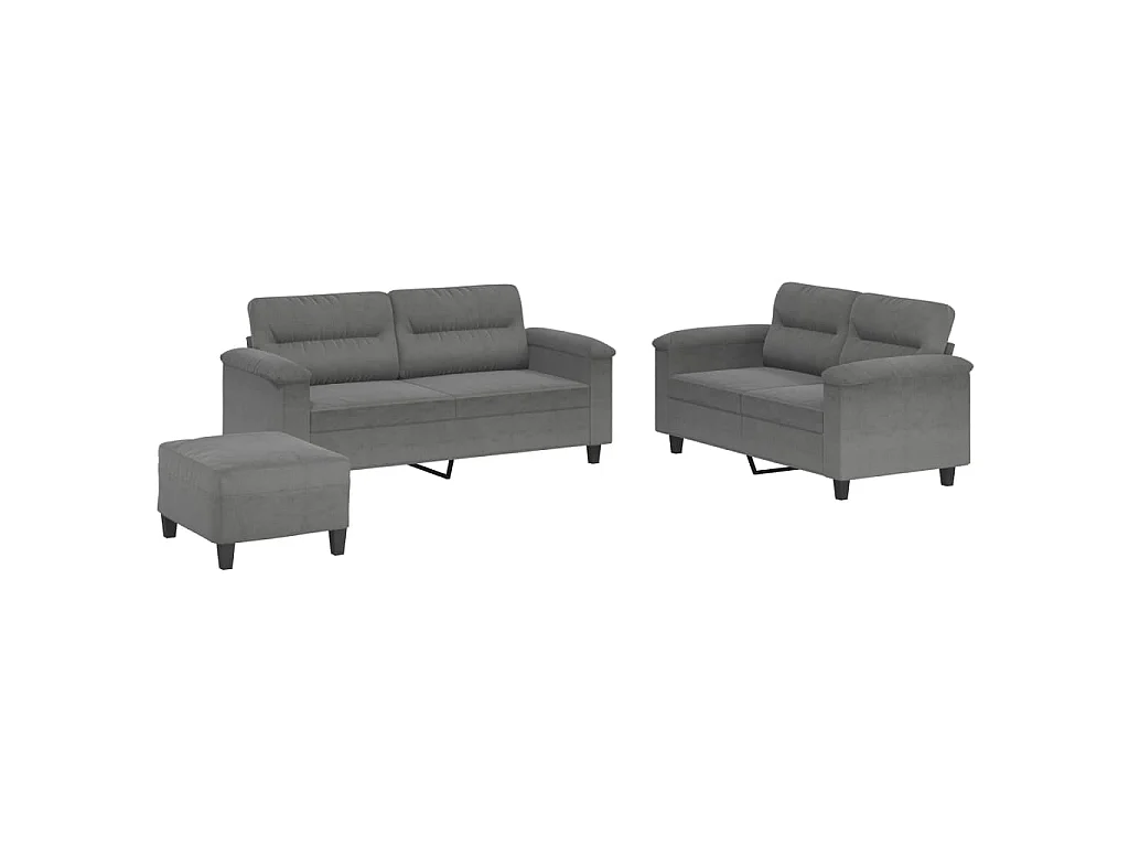 Ensemble de canapés 3 pcs coussins gris foncé tissu microfibre