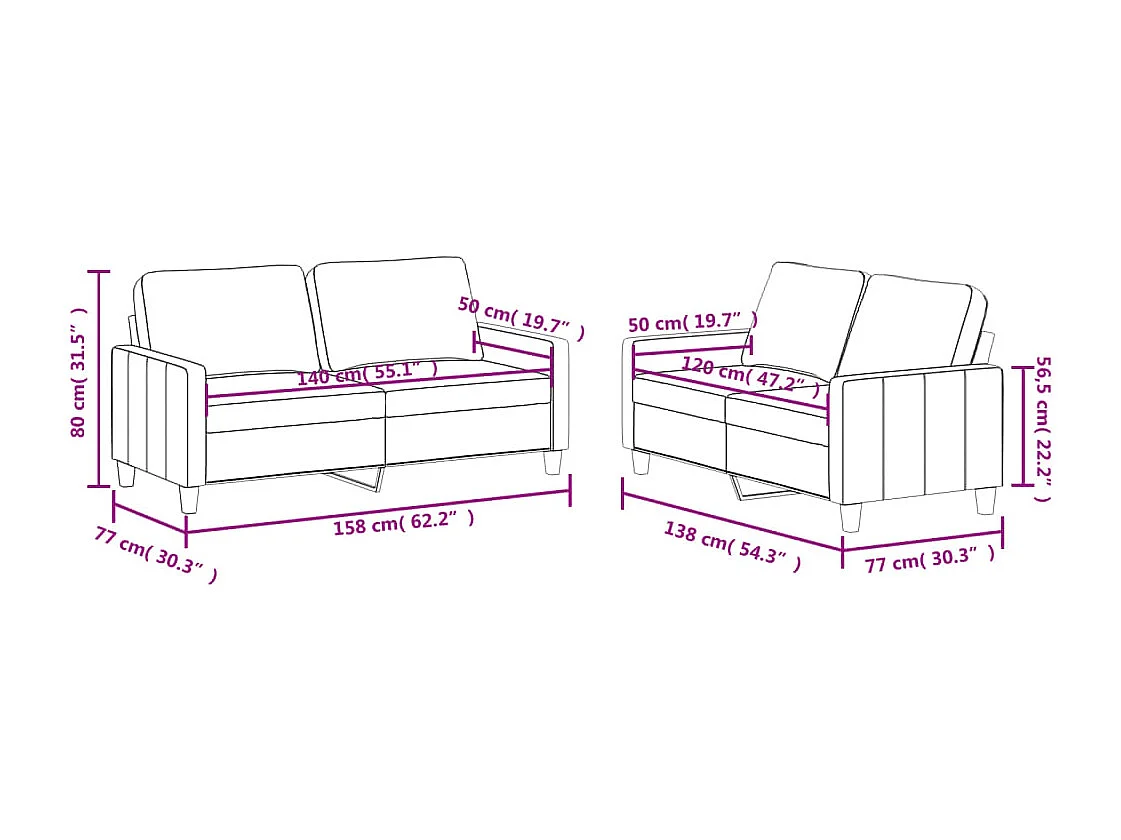 Ensemble de canapés 2 pcs avec coussins Cappuccino Similicuir