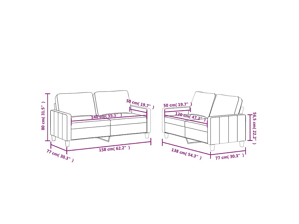 Ensemble de canapés 2 pcs avec coussins Cappuccino Similicuir