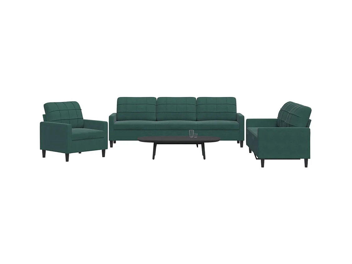 Ensemble de canapés 3 pcs avec coussins Vert foncé Velours