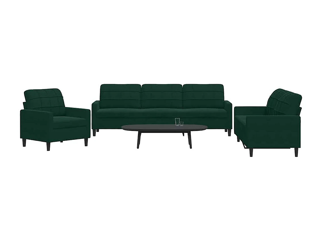 Set di Divani 3 pz con Cuscini Verde scuro in Velluto