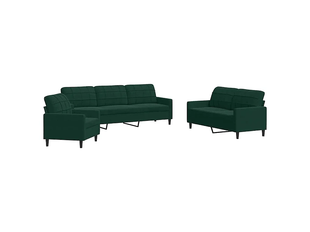 Set di Divani 3 pz con Cuscini Verde scuro in Velluto