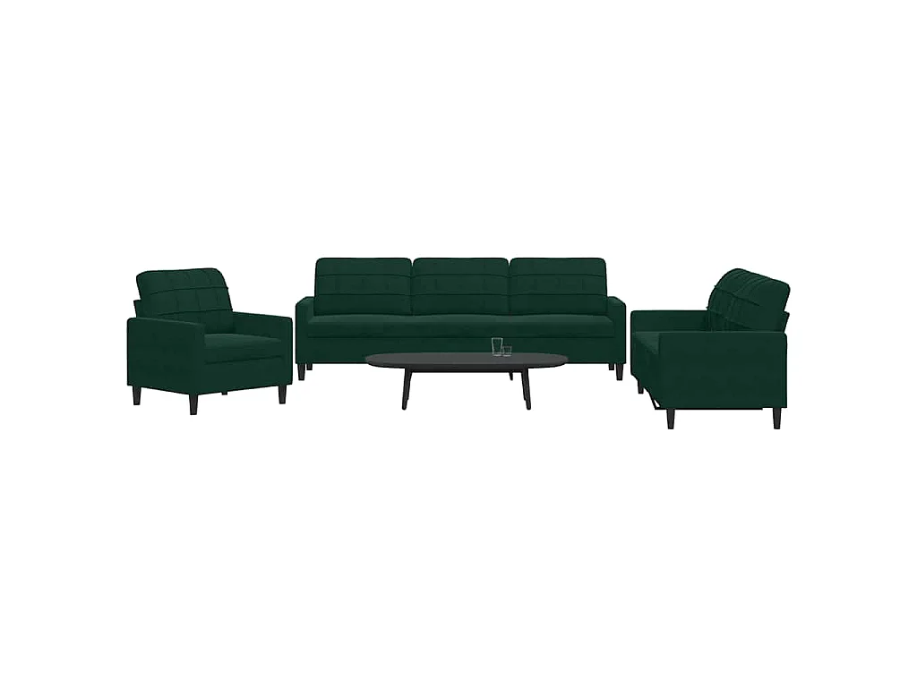 Set di Divani 3 pz con Cuscini Verde scuro in Velluto