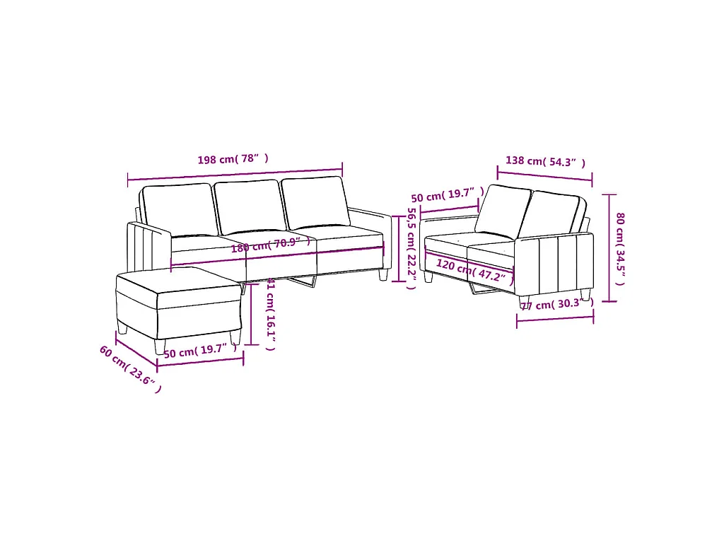 3-tlg. Sofagarnitur mit Kissen Hellgelb Stoff