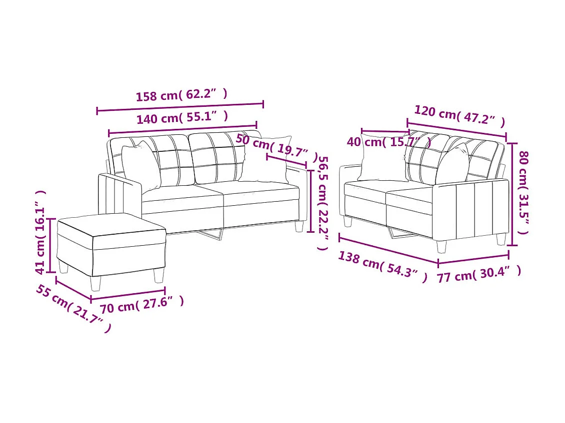 Set di Divani 3 pz con Cuscini Grigio in Similpelle