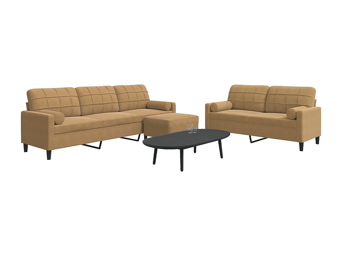 Ensemble de canapés 3 pcs avec coussins et traversins velours