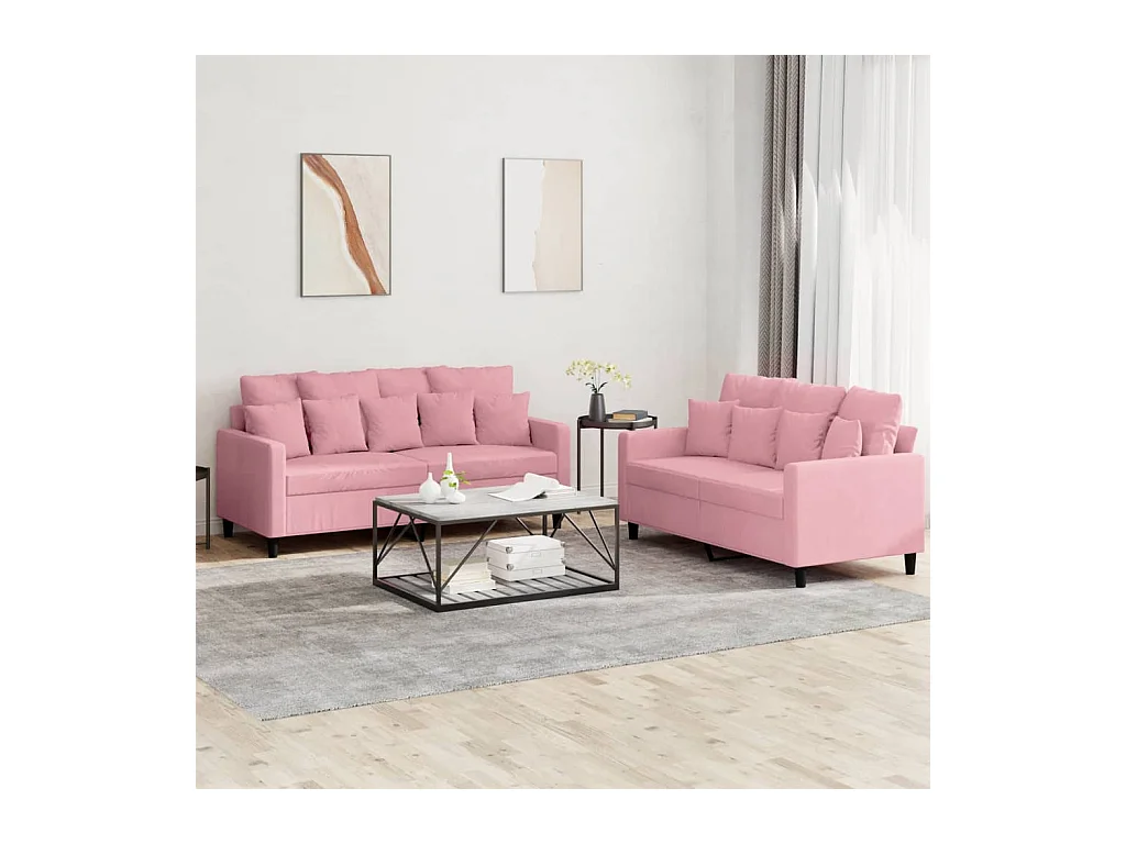 Ensemble de canapés 2 pcs avec coussins Rose Velours