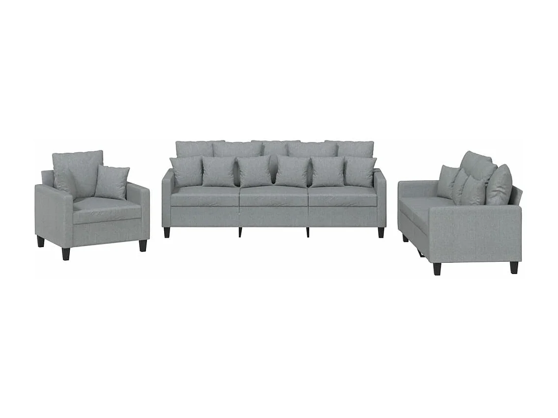 Set Divani 3 pz con Cuscini Grigio Chiaro in Tessuto