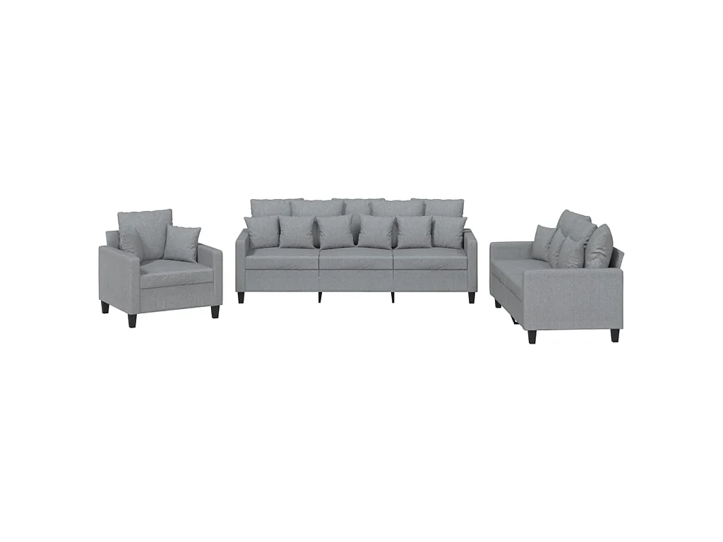 Set Divani 3 pz con Cuscini Grigio Chiaro in Tessuto