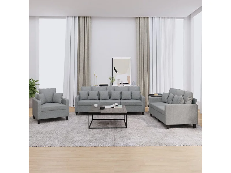 Ensemble de canapés 3 pcs coussins gris clair tissu
