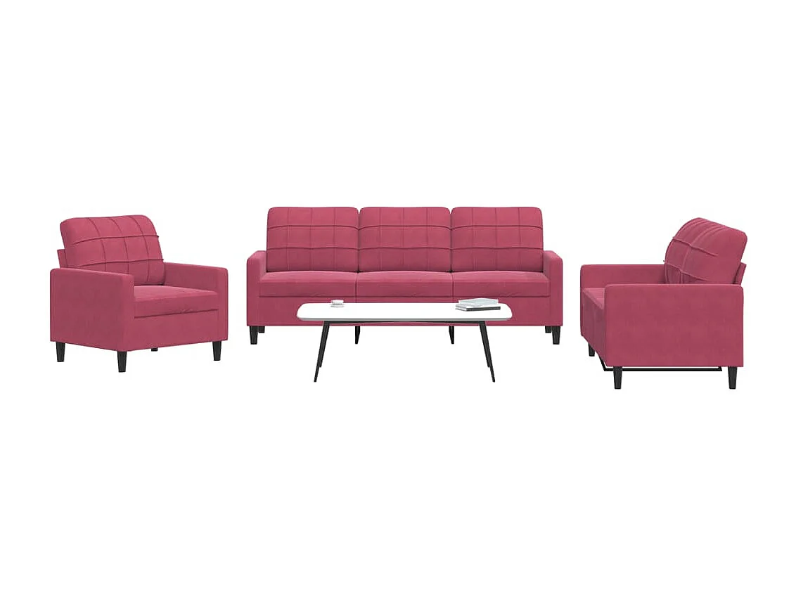 3-delige Loungeset met kussens fluweel wijnrood