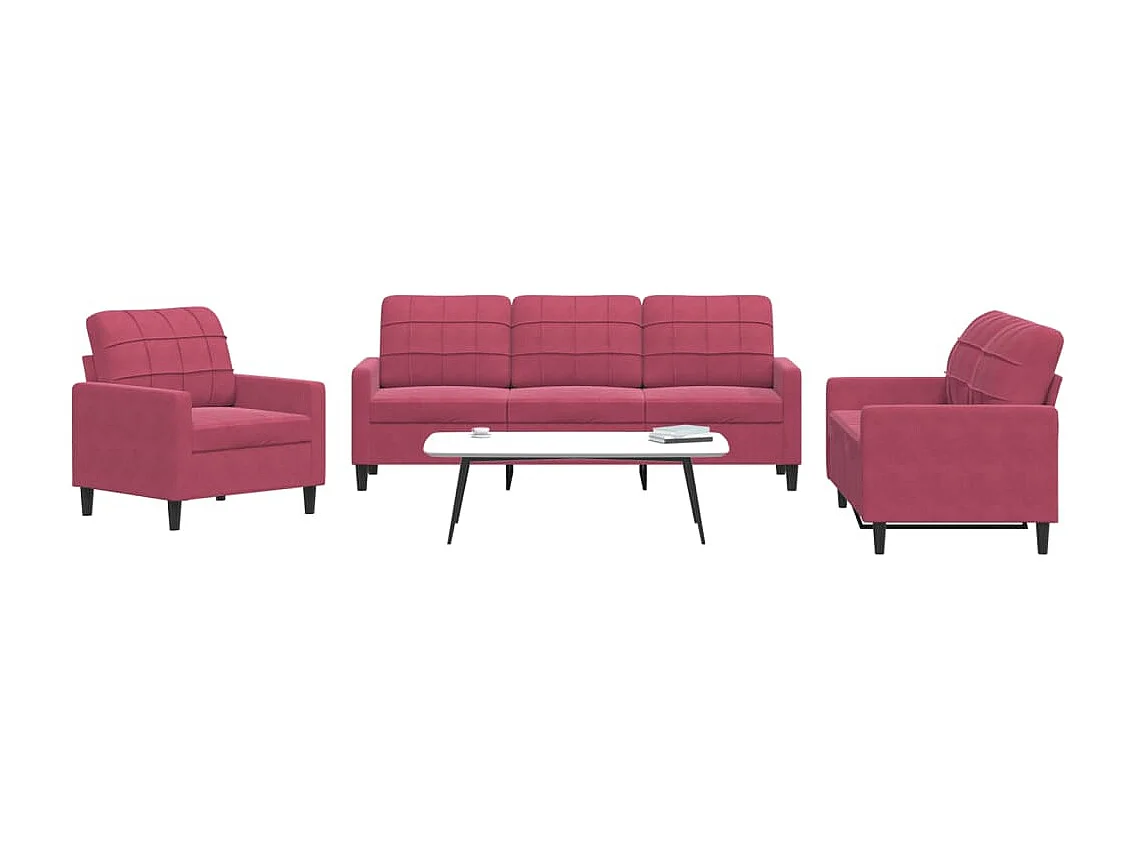 3-delige Loungeset met kussens fluweel wijnrood