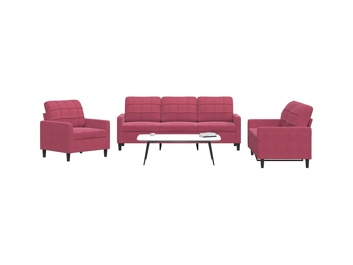 Ensemble de canapés 3 pcs avec coussins Rouge bordeaux Velours