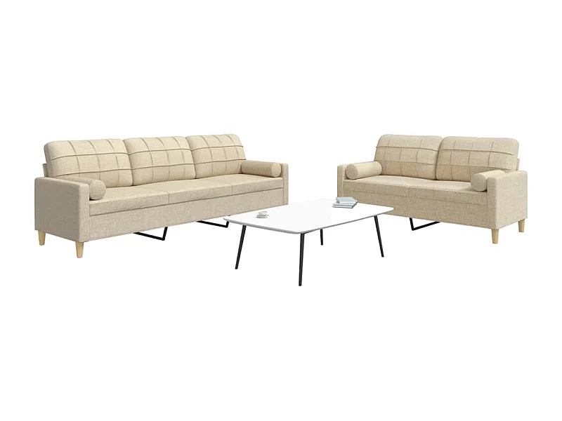 Ensemble de canapés 2 pcs avec coussins décoratifs crème tissu