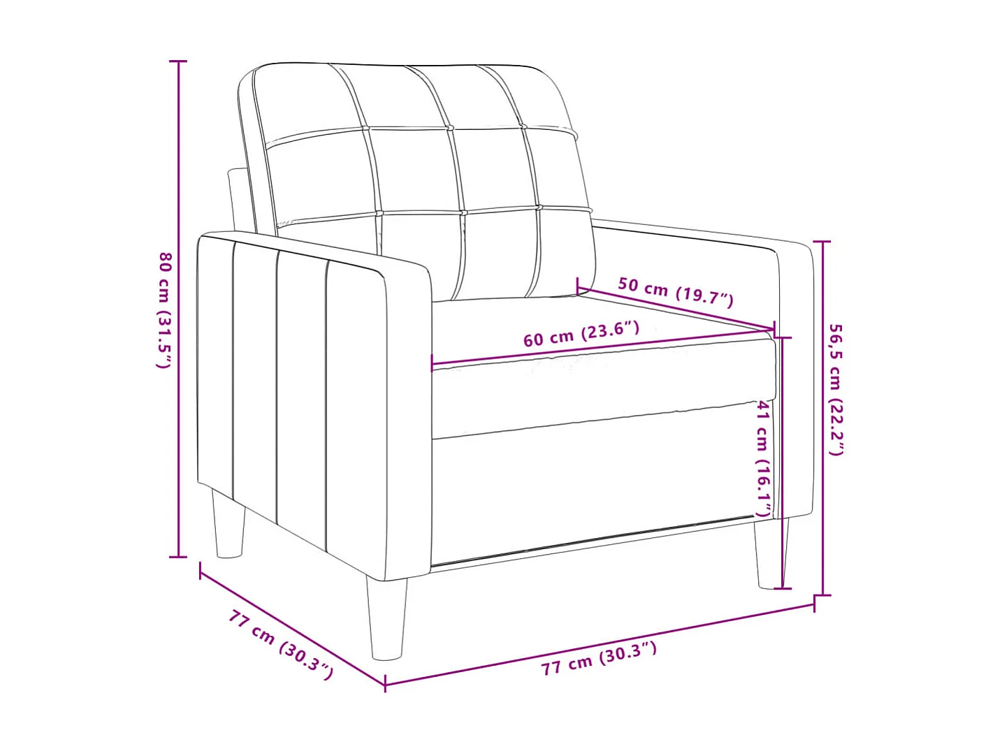 Fauteuil Noir 60 cm Velours