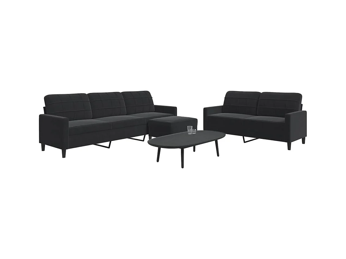 Ensemble de canapés 3 pcs avec coussins Noir Velours
