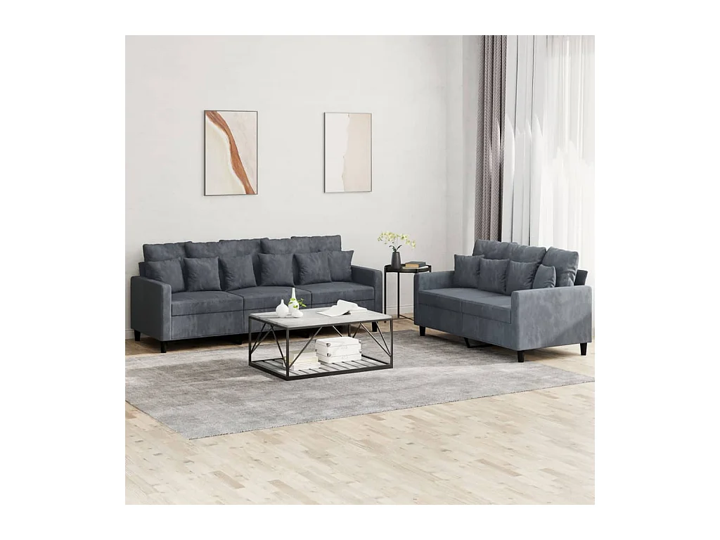 Ensemble de canapés 2 pcs avec coussins Gris foncé Velours