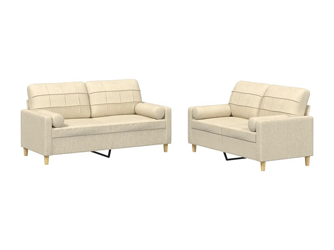 2-tlg. Sofagarnitur mit Kissen Creme Stoff