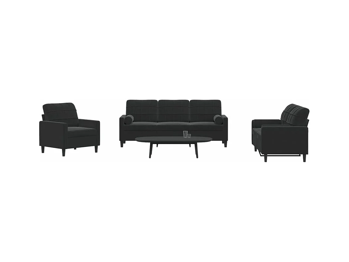 3-delige Loungeset met kussens en bolsters fluweel zwart