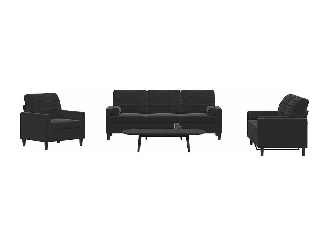 Ensemble de canapés 3pcs et coussins et traversins noir velours
