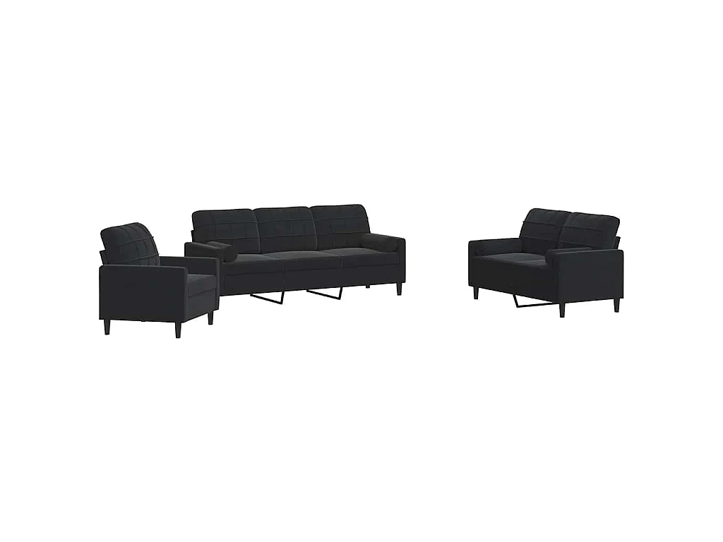 Ensemble de canapés 3pcs et coussins et traversins noir velours