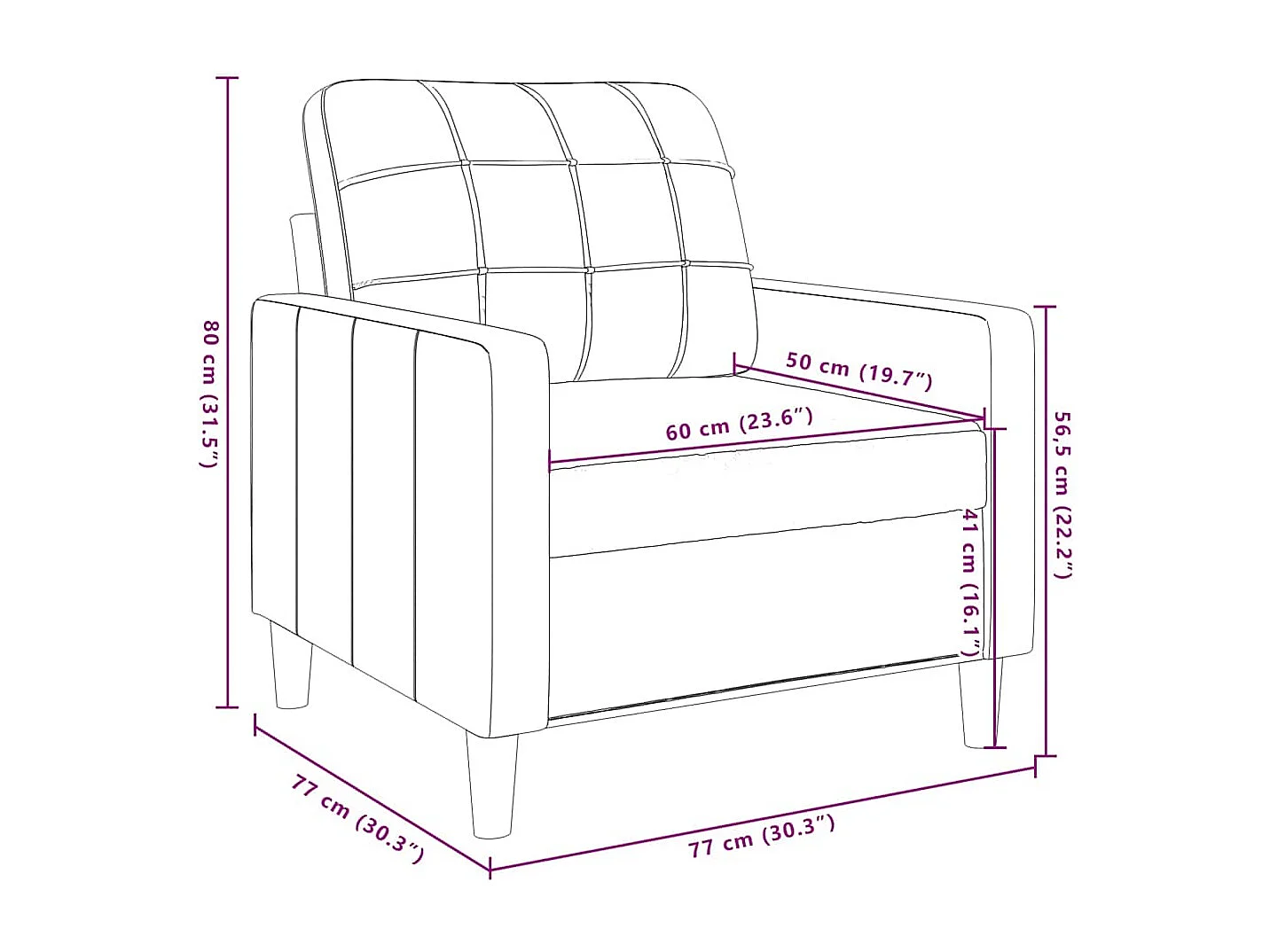 Fauteuil Crème 60 cm Velours