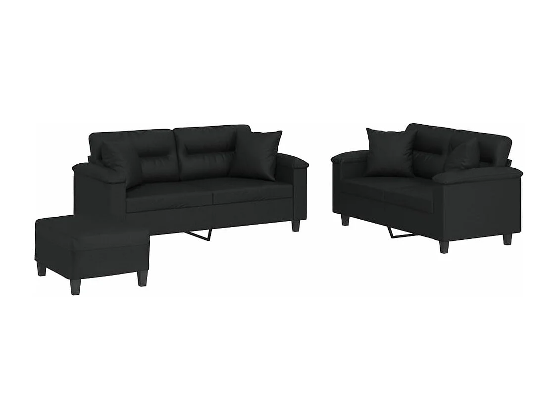 Ensemble de canapés 3 pcs avec coussins noir similicuir