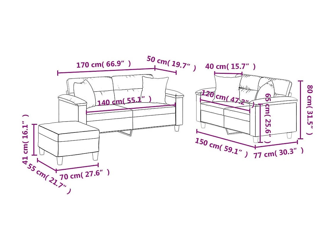 Ensemble de canapés 3 pcs avec coussins noir similicuir