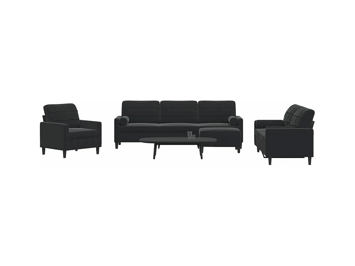 Ensemble de canapés 4pcs et coussins et traversins noir velours