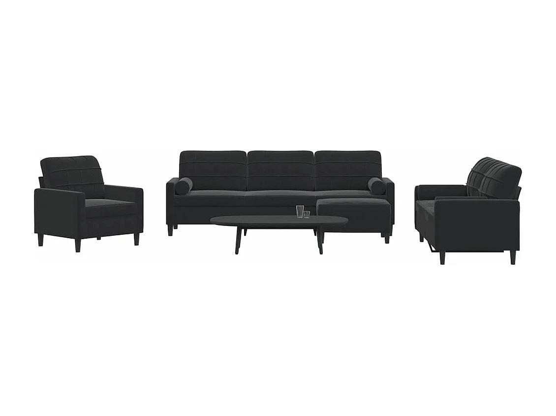 Ensemble de canapés 4pcs et coussins et traversins noir velours