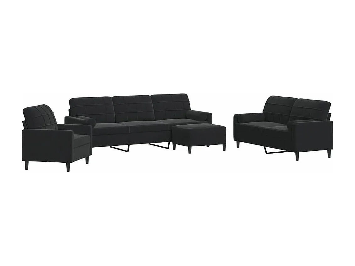 Ensemble de canapés 4pcs et coussins et traversins noir velours