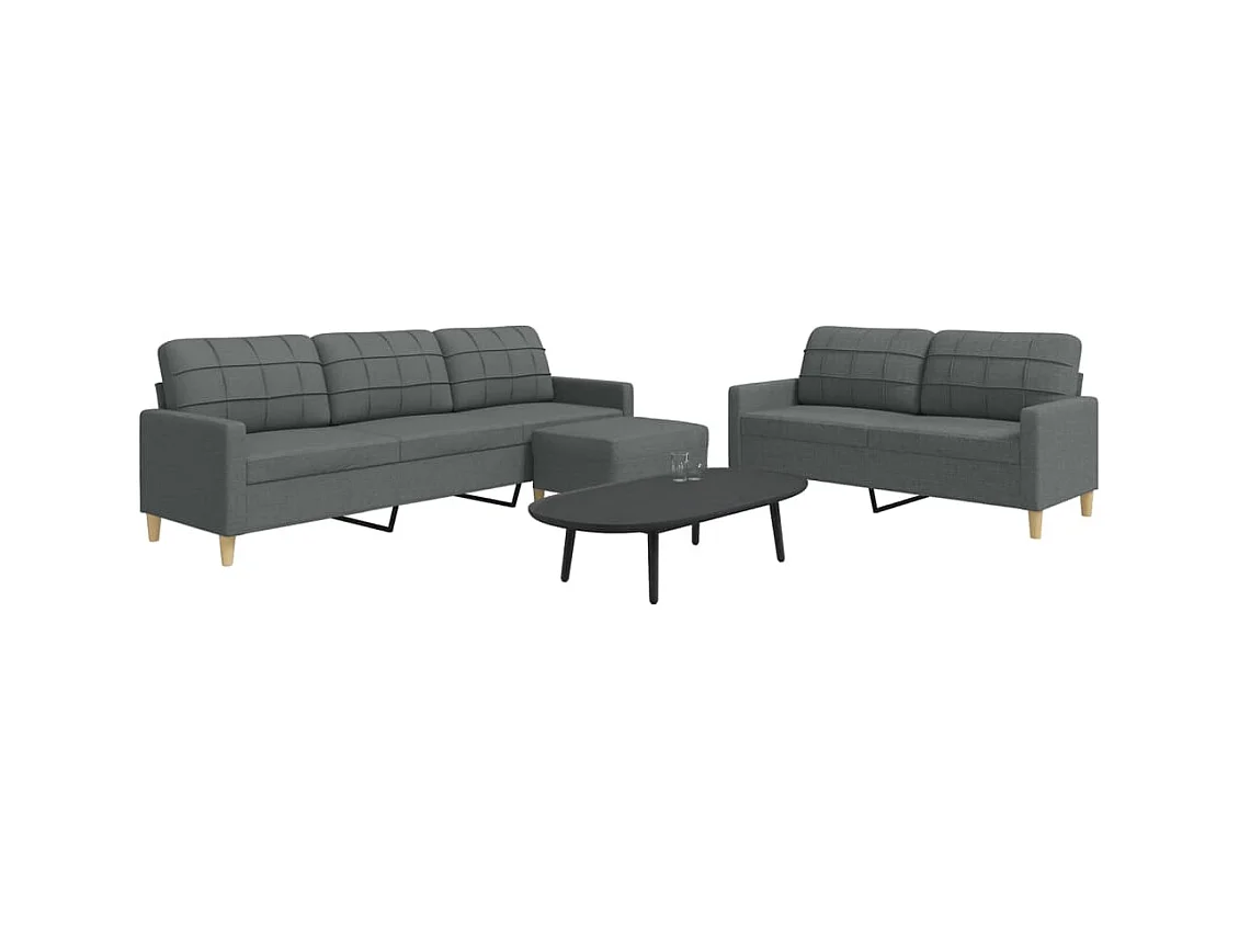 Set di Divani 3 pz con Poggiapiedi Grigio Scuro in Tessuto