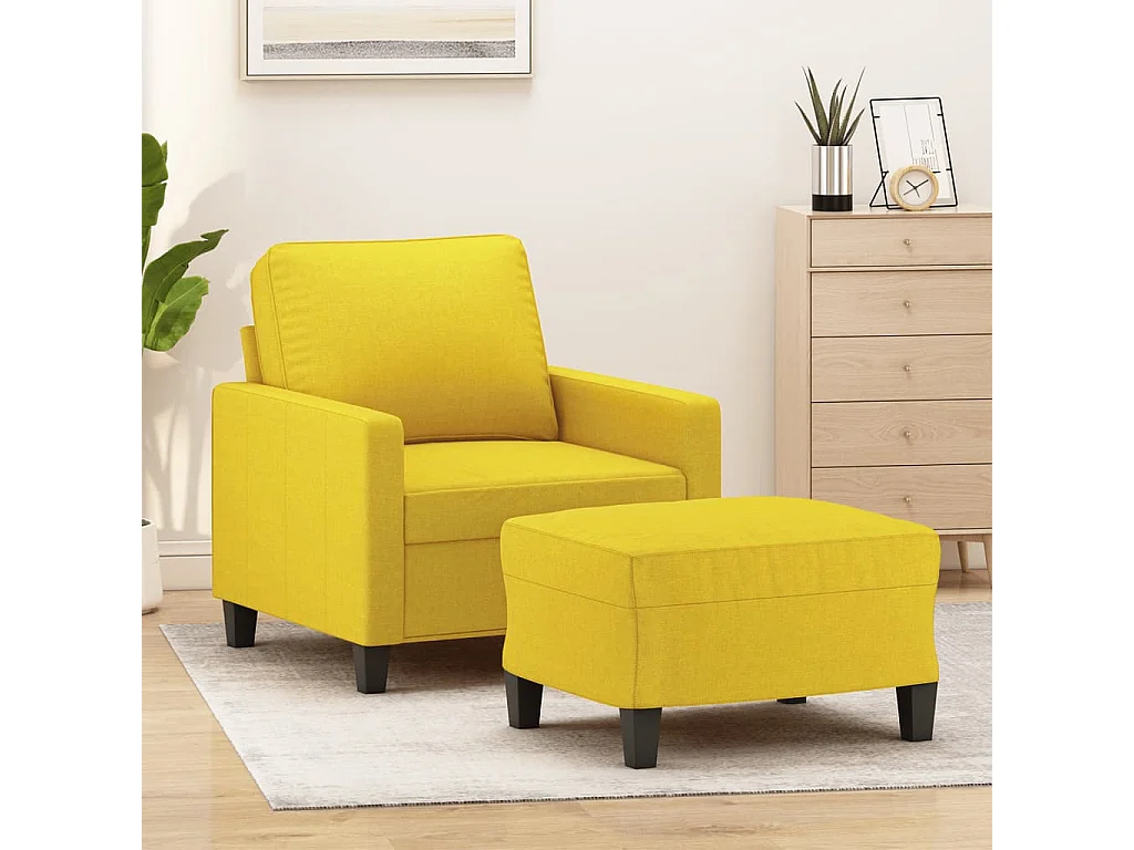 Fauteuil met voetenbank 60 cm stof lichtgeel