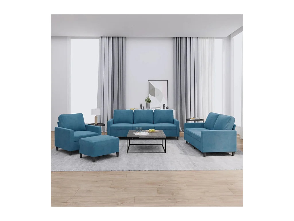 Ensemble de canapés 4 pcs avec coussins Bleu Velours