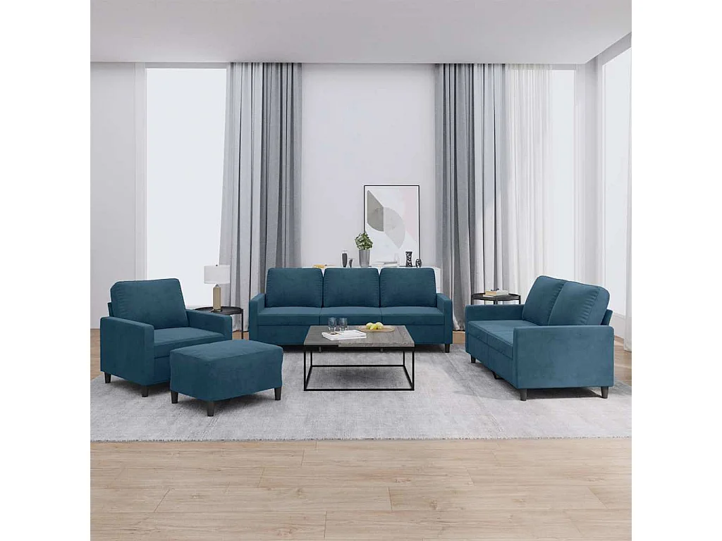Ensemble de canapés 4 pcs avec coussins Bleu Velours