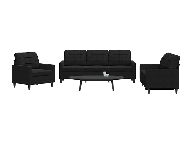 Set di Divani 3 pz con Cuscini Nero in Velluto