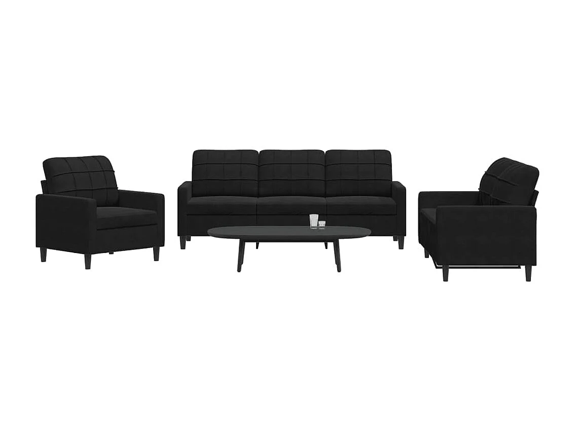 Ensemble de canapés 3 pcs avec coussins Noir Velours