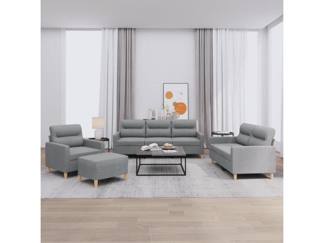 4 pcs conjunto de sofás com almofadões tecido cinzento-claro