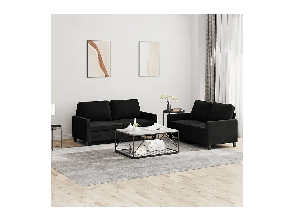 Set di Divani 2 pz con Cuscini Nero in Velluto