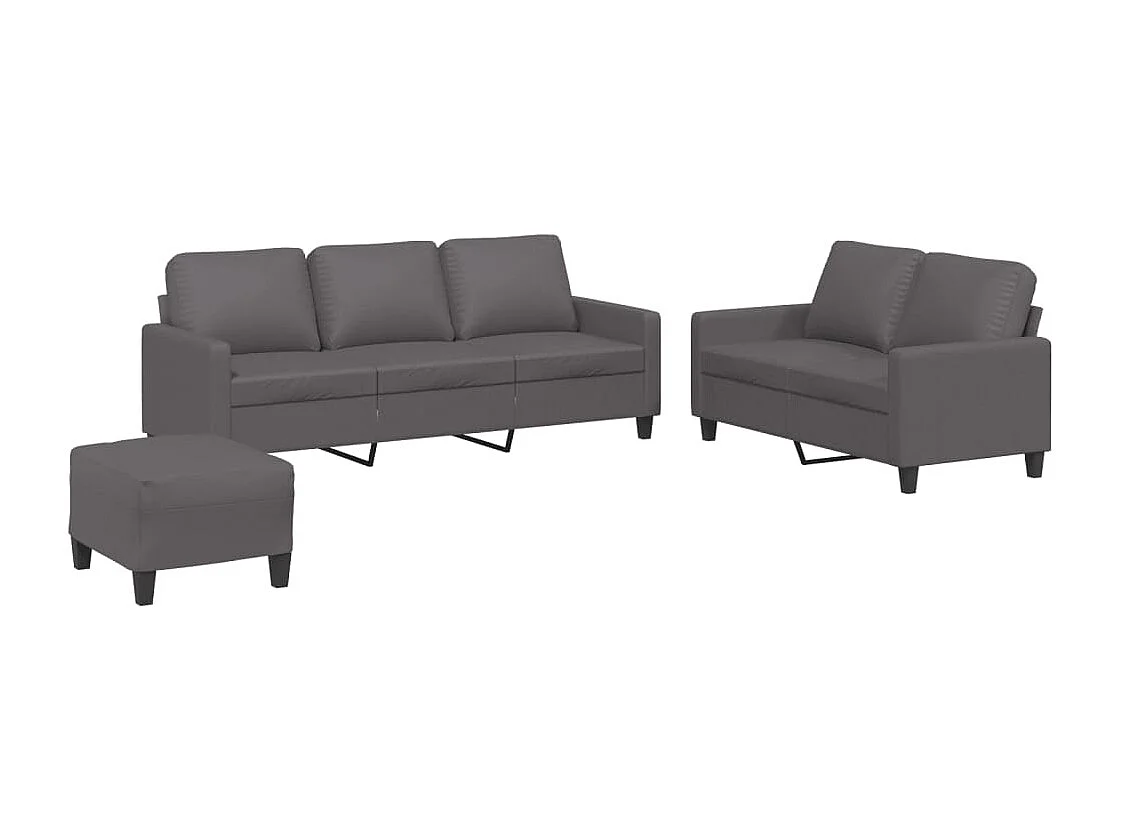 Ensemble de canapés 3 pcs avec coussins Gris Similicuir