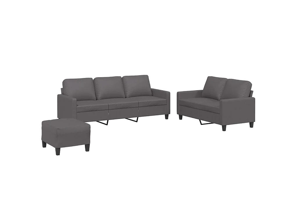 3 pcs conjunto de sofás c/ almofadões couro artificial cinzento
