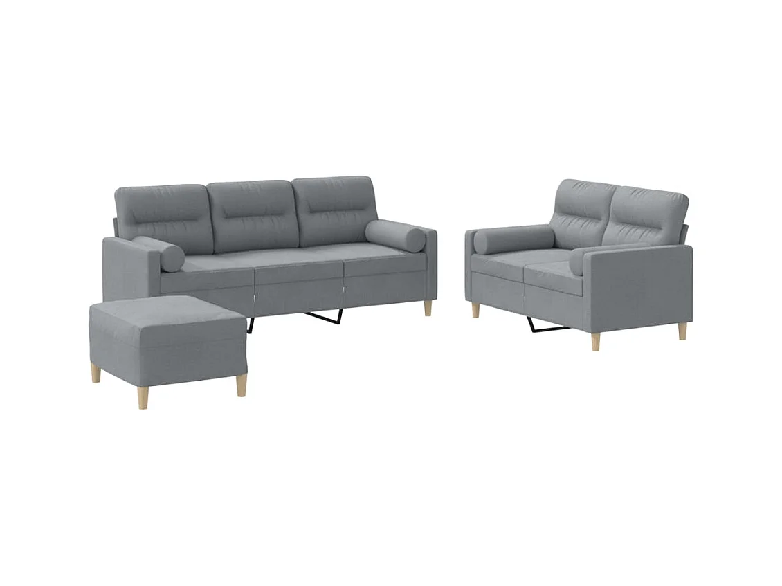 Ensemble de canapés 3 pcs coussins gris clair tissu