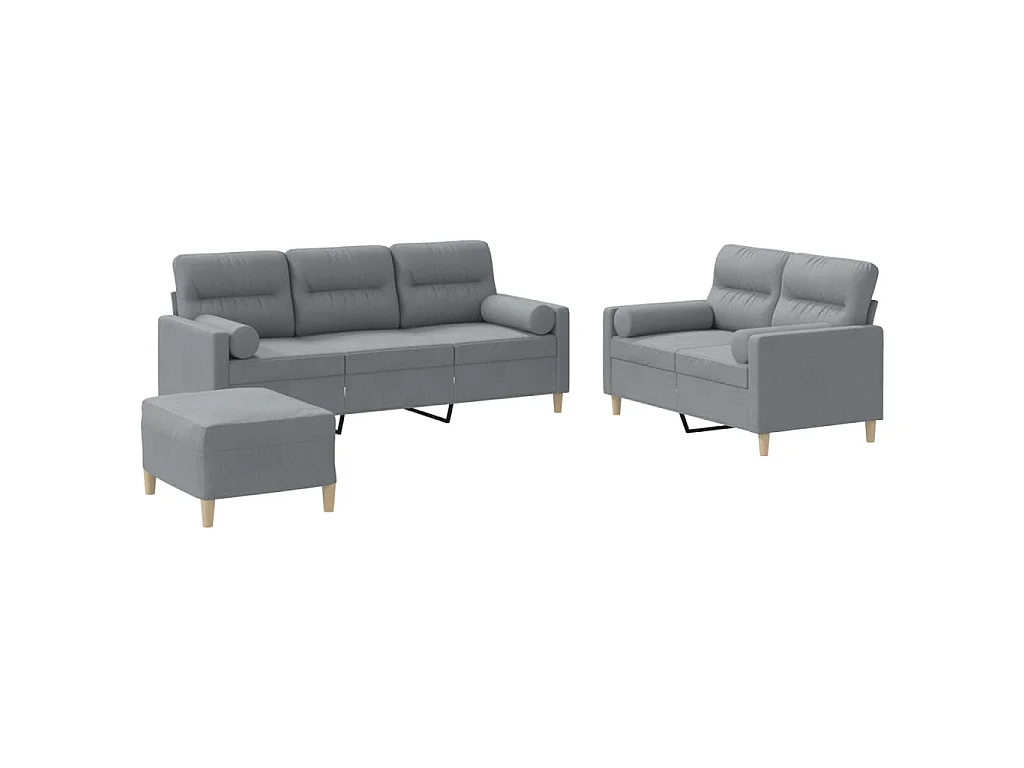 Set Divani 3 pz con Cuscini Grigio Chiaro in Tessuto