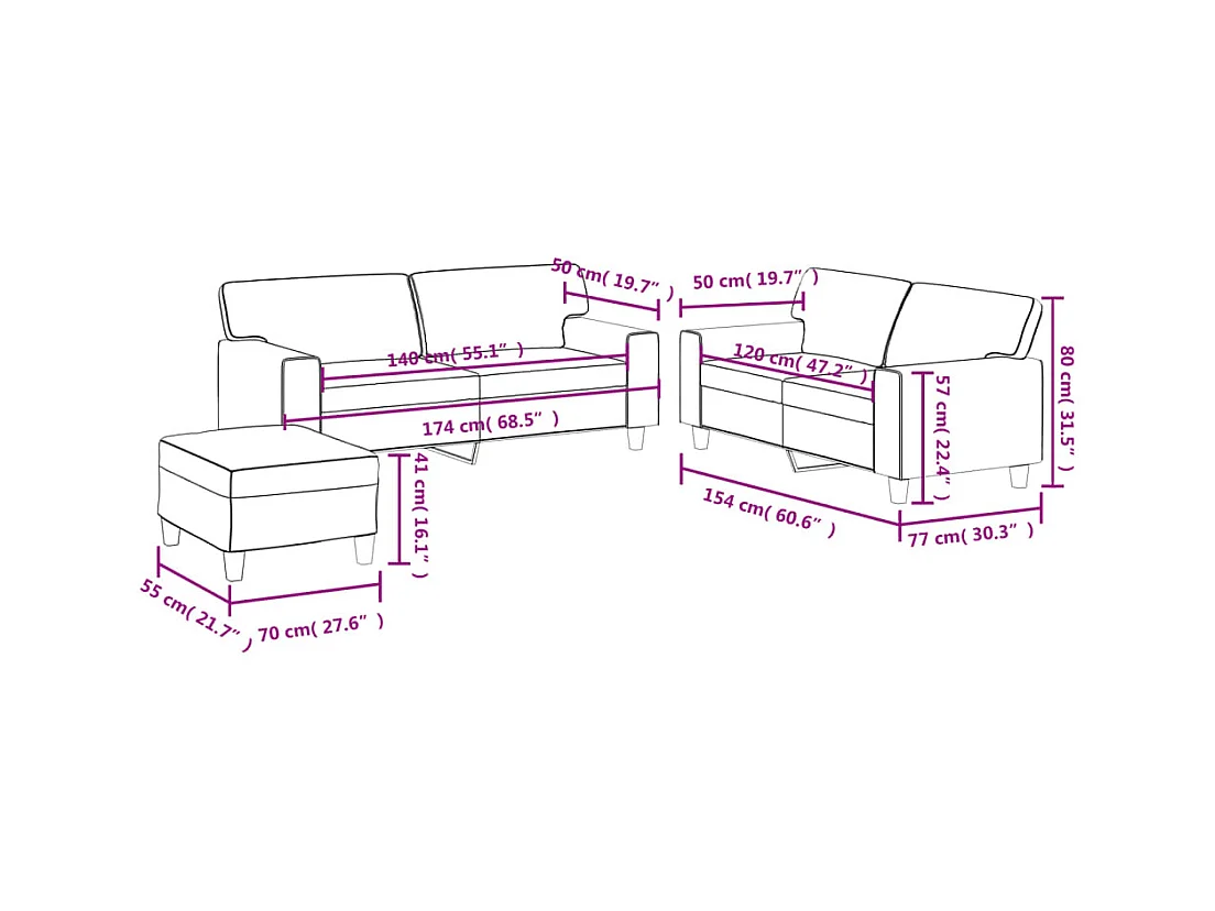 3-tlg. Sofagarnitur Grau Kunstleder