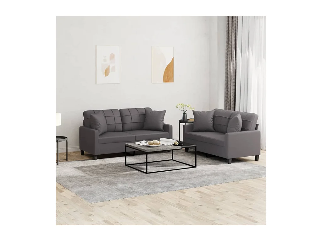 Ensemble de canapés 2 pcs avec coussins gris similicuir