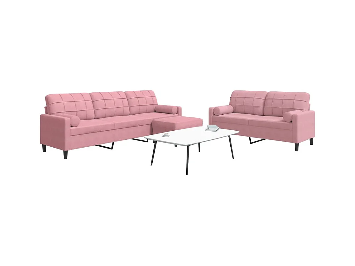 Ensemble de canapés 3pcs et coussins et traversins rose velours