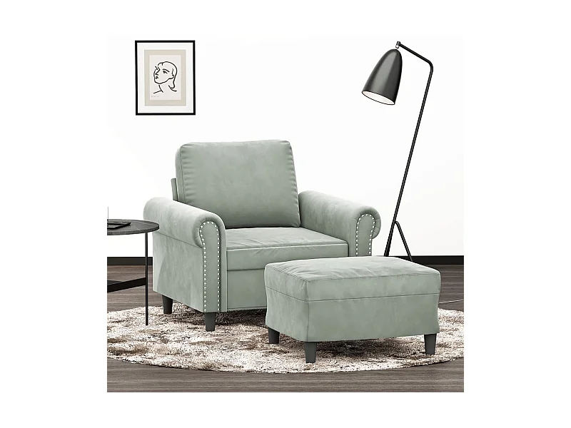 Fauteuil met voetenbank 60 cm fluweel lichtgrijs