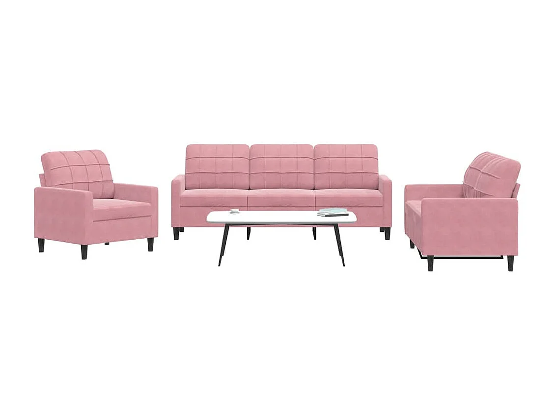 3-delige Loungeset met kussens fluweel roze