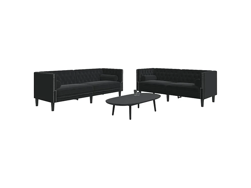 2-tlg. Chesterfield-Sofa-Set mit Nackenrollen Schwarz Samt