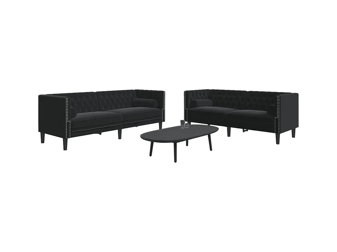 Ensemble de canapé Chesterfield et traversins 2pcs noir velours